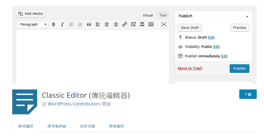 WordPress 5.0 新編輯器不習慣？使用官方傳統編輯器外掛來切換舊版