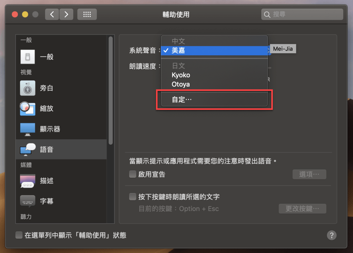 macOS 語音朗讀