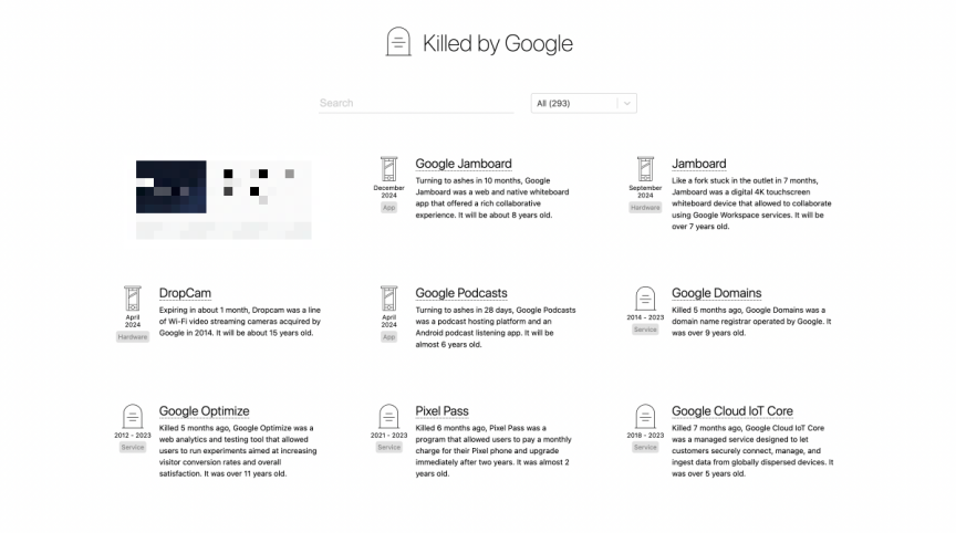 Killed by Google 紀錄 Google 從以前至今停掉的服務